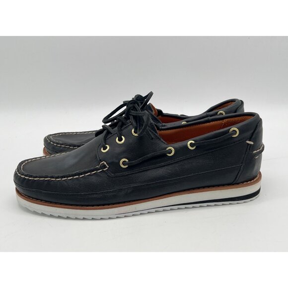 G.H. Bass Mens Black Bgaters Boat Shoes Size 9 Leather Upper With White Outsole - Picture 3 of 10